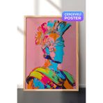Zestia Ahşap Çerçeveli Duvar Tablosu Fütüristik Renkli Savaşçı Kafası Pop Art Salon Dekoru, 50 x 70