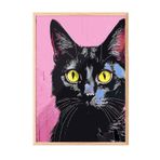 Zestia Ahşap Çerçeveli Duvar Tablosu Modern Pop Art Siyah Kedi Salon Dekoru, 15 x 21