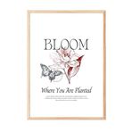 Zestia Ahşap Çerçeveli Tablo, Bloom Yazılı Çiçek Tasarımı, Ofis Dekoru Poster No: 111861 70 x 100