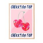 Zestia Ahşap Çerçeveli Tablo, Cherry On Top Kiraz Tasarımı, Mutfak Dekoru Poster No: 113571 70 x 100