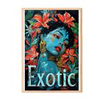 Zestia Ahşap Çerçeveli Tablo, Kadın Portresi, Kırmızı Çiçekler ve Mavi Ten, Exotic Yazılı Poster No: 106584 15 x 21