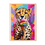 Zestia Ahşap Çerçeveli Tablo, Leopar, Dondurma ve Renkli Arka Plan, Pop Art Tarzı Poster No: 106556 70 x 100