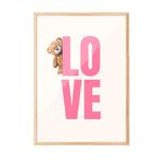 Zestia Ahşap Çerçeveli Tablo, LOVE Yazısı ve Ayıcık Figürü, Tatlı Tipografi Poster No: 107660 21 x 30