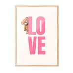 Zestia Ahşap Çerçeveli Tablo, LOVE Yazısı ve Ayıcık Figürü, Tatlı Tipografi Poster No: 107660 30 x 40