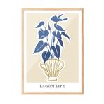 Zestia Ahşap Çerçeveli Tablo Mavi Yapraklı Bitki – Lagom Stil Salon Dekoru Poster 100998, 21 x 30
