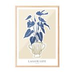Zestia Ahşap Çerçeveli Tablo Mavi Yapraklı Bitki – Lagom Stil Salon Dekoru Poster 100998, 50 x 70