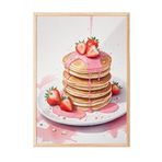 Zestia Ahşap Çerçeveli Tablo, Pancake Üzerinde Kiraz – Sevimli Stil, Mutfak Dekoru Poster No: 109486 70 x 100