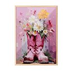 Zestia Ahşap Çerçeveli Tablo, Pembe Çiçekler ve Kadın Figürü, Salon Dekoru Poster No: 113717 30 x 40