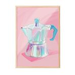 Zestia Ahşap Çerçeveli Tablo, Pembe Moka Pot – İtalyan Kahve Makinesi, Mutfak Dekoru Poster No: 108080 30 x 40