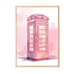 Zestia Ahşap Çerçeveli Tablo Pembe Telefon Kulübesi – Londra Retro Genç Odası Dekoru Poster 106171, 15 x 21