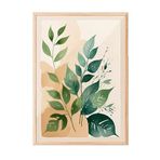 Zestia Ahşap Çerçeveli Tablo, Yeşil Yapraklı Minimal Bitki, Salon Dekoru Poster No: 100207 50 x 70