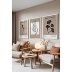 Zestia Beyaz Çerçeveli 3’lü Tablo Seti Kuru Çiçek ve Yaprak Desenleri Oturma Odası Set 30035, 30 x 40