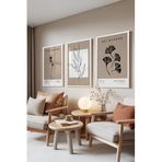 Zestia Beyaz Çerçeveli 3’lü Tablo Seti, Kuru Çiçek ve Yaprak Desenleri, Oturma Odası Set No: 30035 70 x 100