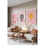Zestia Beyaz Çerçeveli 3’lü Tablo Seti Pembe Enerji – Modern Pop Art Genç Odası Set 30129, 10 x 15