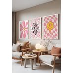 Zestia Beyaz Çerçeveli 3’lü Tablo Seti, Pembe Enerji – Modern Pop Art, Genç Odası Set No: 30129 30 x 40