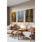 Zestia Beyaz Çerçeveli 3’lü Tablo Seti Sonbahar Manzara Resimleri – Orman ve Göl Salon Set 30038, 30 x 40