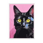 Zestia Beyaz Çerçeveli Duvar Tablosu Modern Pop Art Siyah Kedi Salon Dekoru, 15 x 21