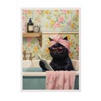Zestia Beyaz Çerçeveli Tablo, Banyo Şakası: Gözlüklü Kedi, Banyo Dekoru Poster No: 109834 70 x 100