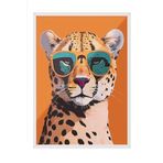 Zestia Beyaz Çerçeveli Tablo, Gözlüklü Leopar Pop Art, Genç Odası Dekoru Poster No: 112486 30 x 40