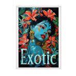 Zestia Beyaz Çerçeveli Tablo, Kadın Portresi, Kırmızı Çiçekler ve Mavi Ten, Exotic Yazılı Poster No: 106584 15 x 21