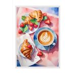 Zestia Beyaz Çerçeveli Tablo, Kruvasan & Kahve – Şık Kahvaltı, Mutfak Dekoru Poster No: 109908 70 x 100