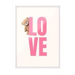 Zestia Beyaz Çerçeveli Tablo, LOVE Yazısı ve Ayıcık Figürü, Tatlı Tipografi Poster No: 107660 50 x 70