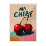 Zestia Beyaz Çerçeveli Tablo, Ma Cherie Kirazlı Nostaljik İllüstrasyon, Mutfak Dekoru Poster No: 109720 30 x 40