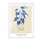 Zestia Beyaz Çerçeveli Tablo Mavi Yapraklı Bitki – Lagom Stil Salon Dekoru Poster 100998, 30 x 40