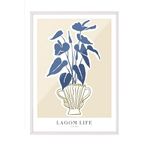 Zestia Beyaz Çerçeveli Tablo, Mavi Yapraklı Bitki – Lagom Stil, Salon Dekoru Poster No: 100998 15 x 21