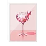 Zestia Beyaz Çerçeveli Tablo, Pembe Kadehte Kristal Detaylı Çizim, Mutfak Dekoru Poster No: 109534 50 x 70