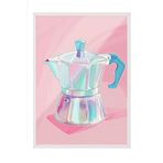 Zestia Beyaz Çerçeveli Tablo, Pembe Moka Pot – İtalyan Kahve Makinesi, Mutfak Dekoru Poster No: 108080 50 x 70