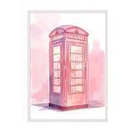 Zestia Beyaz Çerçeveli Tablo Pembe Telefon Kulübesi – Londra Retro Genç Odası Dekoru Poster 106171, 70 x 100
