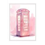 Zestia Beyaz Çerçeveli Tablo, Pembe Telefon Kulübesi – Londra Retro, Genç Odası Dekoru Poster No: 106171 70 x 100