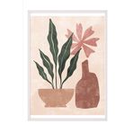Zestia Beyaz Çerçeveli Tablo, Pembe Vazo ve Çiçekler, Organik Şekillerle Minimal Stil Poster No: 107950 21 x 30