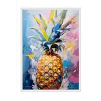 Zestia Beyaz Çerçeveli Tablo, Renkli Ananas Tropik Çizim, Mutfak Dekoru Poster No: 113365 50 x 70