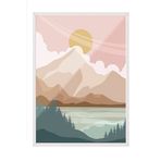 Zestia Beyaz Çerçeveli Tablo, Yeşil Tonlarda Minimal Doğa Manzarası, Salon Dekoru Poster No: 107956 70 x 100