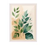Zestia Beyaz Çerçeveli Tablo Yeşil Yapraklı Minimal Bitki Salon Dekoru Poster 100207, 30 x 40