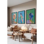 Zestia Siyah Çerçeveli 3’lü Tablo Seti Chromatic Emotion – Renkli Modern İnsan Figürleri Set 30127, 70 x 100