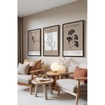 Zestia Siyah Çerçeveli 3’lü Tablo Seti, Kuru Çiçek ve Yaprak Desenleri, Oturma Odası Set No: 30035 21 x 30