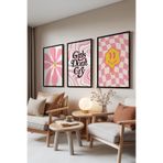 Zestia Siyah Çerçeveli 3’lü Tablo Seti Pembe Enerji – Modern Pop Art Genç Odası Set 30129, 70 x 100