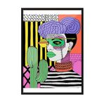 Zestia Siyah Çerçeveli Tablo, Kadın Portresi, Kaktüsler ve Geometri, Dijital Pop Art Poster No: 106585 30 x 40