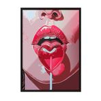 Zestia Siyah Çerçeveli Tablo, Kırmızı Dudak ve Lolipop – Pop Art, Genç Odası Dekoru Poster No: 112984 70 x 100