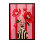 Zestia Siyah Çerçeveli Tablo, Kırmızı Fon Gelincik, Salon Dekoru Poster No: 111678 50 x 70