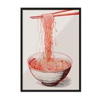 Zestia Siyah Çerçeveli Tablo, Kırmızı Ramen Kasesi İllüstrasyonu, Mutfak Dekoru Poster No: 113264 70 x 100