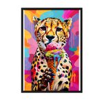 Zestia Siyah Çerçeveli Tablo, Leopar, Dondurma ve Renkli Arka Plan, Pop Art Tarzı Poster No: 106556 30 x 40