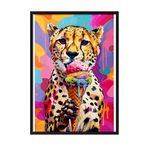 Zestia Siyah Çerçeveli Tablo, Leopar, Dondurma ve Renkli Arka Plan, Pop Art Tarzı Poster No: 106556 50 x 70