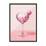 Zestia Siyah Çerçeveli Tablo, Pembe Kadehte Kristal Detaylı Çizim, Mutfak Dekoru Poster No: 109534 50 x 70