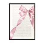 Zestia Siyah Çerçeveli Tablo, Pembe Kurdele ve Kitap Sayfası - Minimal, Ofis Dekoru Poster No: 106277 50 x 70