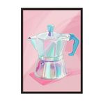 Zestia Siyah Çerçeveli Tablo, Pembe Moka Pot – İtalyan Kahve Makinesi, Mutfak Dekoru Poster No: 108080 30 x 40