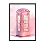Zestia Siyah Çerçeveli Tablo Pembe Telefon Kulübesi – Londra Retro Genç Odası Dekoru Poster 106171, 21 x 30